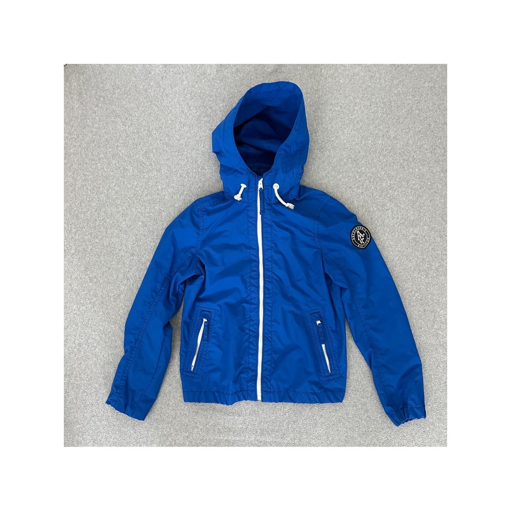 Abercrombie & Fitch Windbreaker Jacket Medium Men Royal Blue Hood Utility Patch